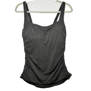 Athleta Ruched Strappy Gray Swimsuit Tankini Top Sz 38 b / c Beach Modest Shaper